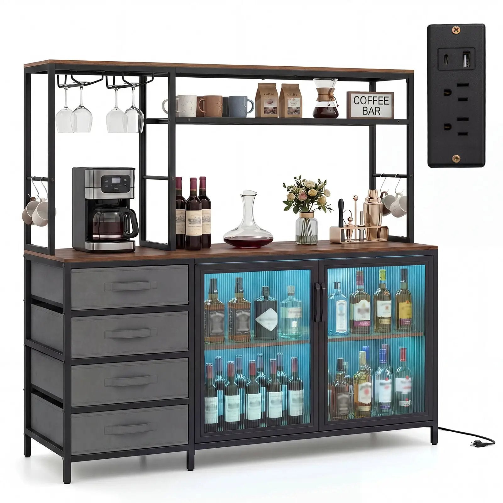 Sideboard Buffet Cabinet with LED Lights 55 inch Coffee Table with Power Outlets by DirectDeals