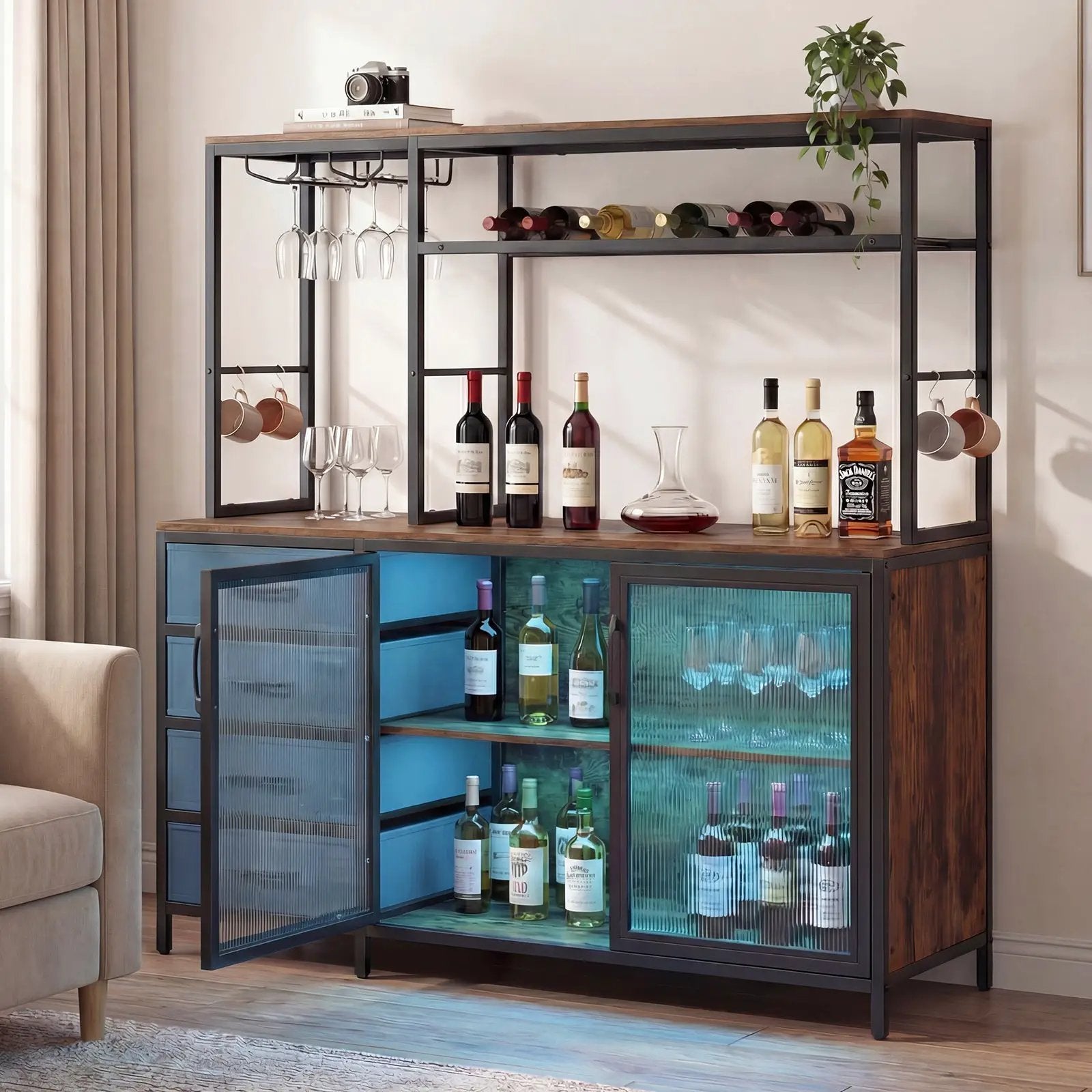 Sideboard Buffet Cabinet with LED Lights 55 inch Coffee Table with Power Outlets by DirectDeals
