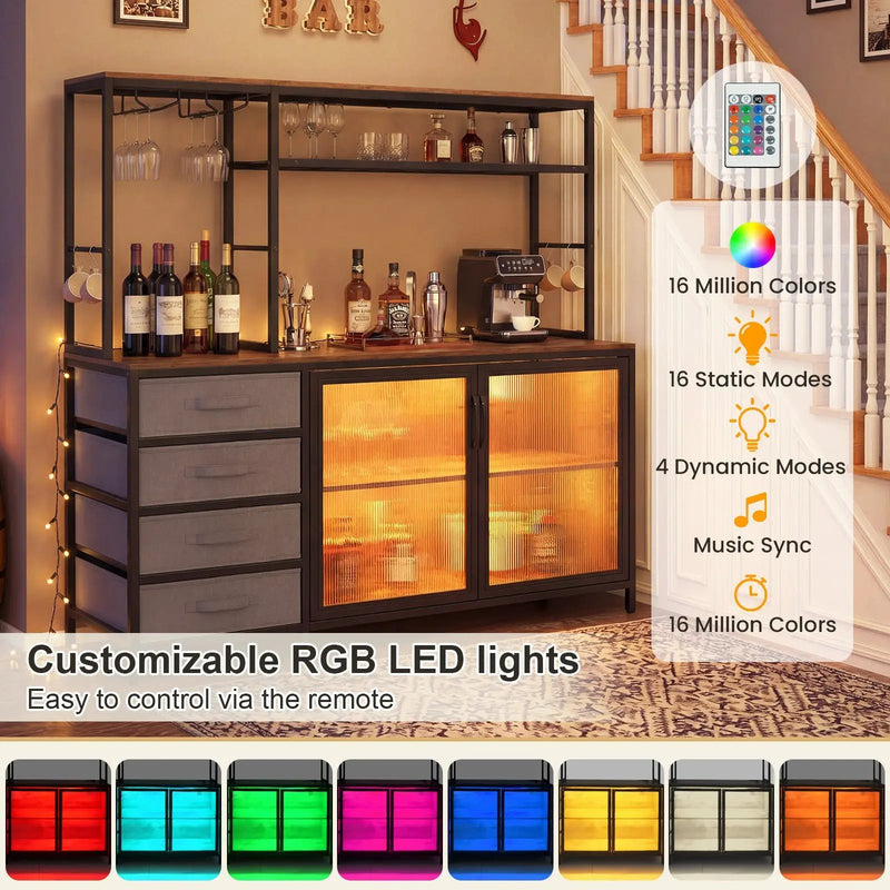 Sideboard Buffet Cabinet with LED Lights 55 inch Coffee Table with Power Outlets by DirectDeals