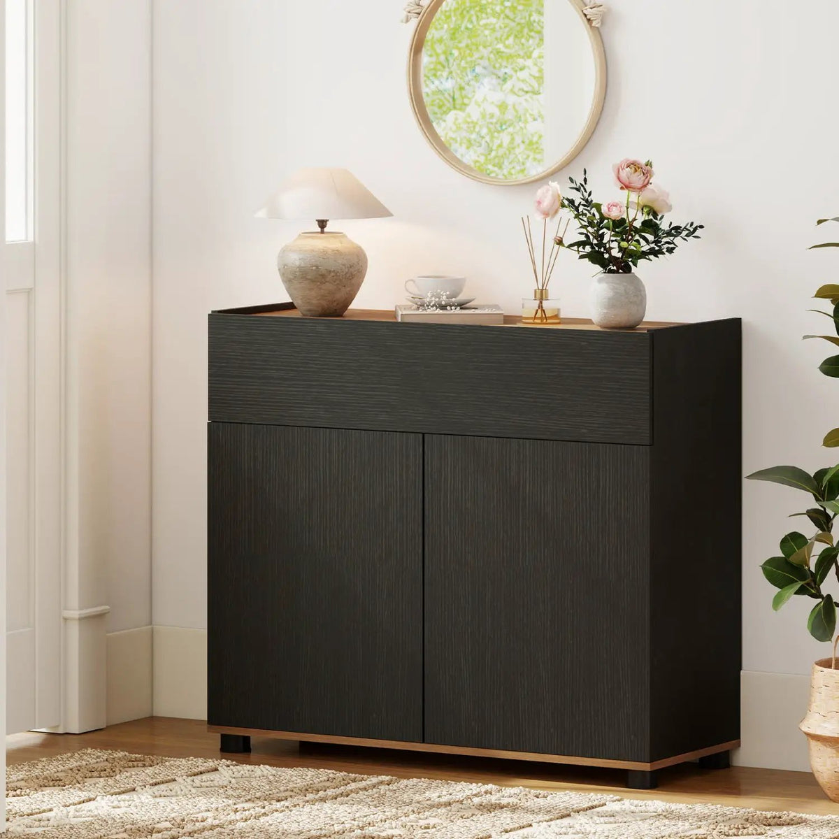Sideboard Buffet Cabinet with Storage Wooden Kitchen Storage Cabinet-Black, photo 5 of 9