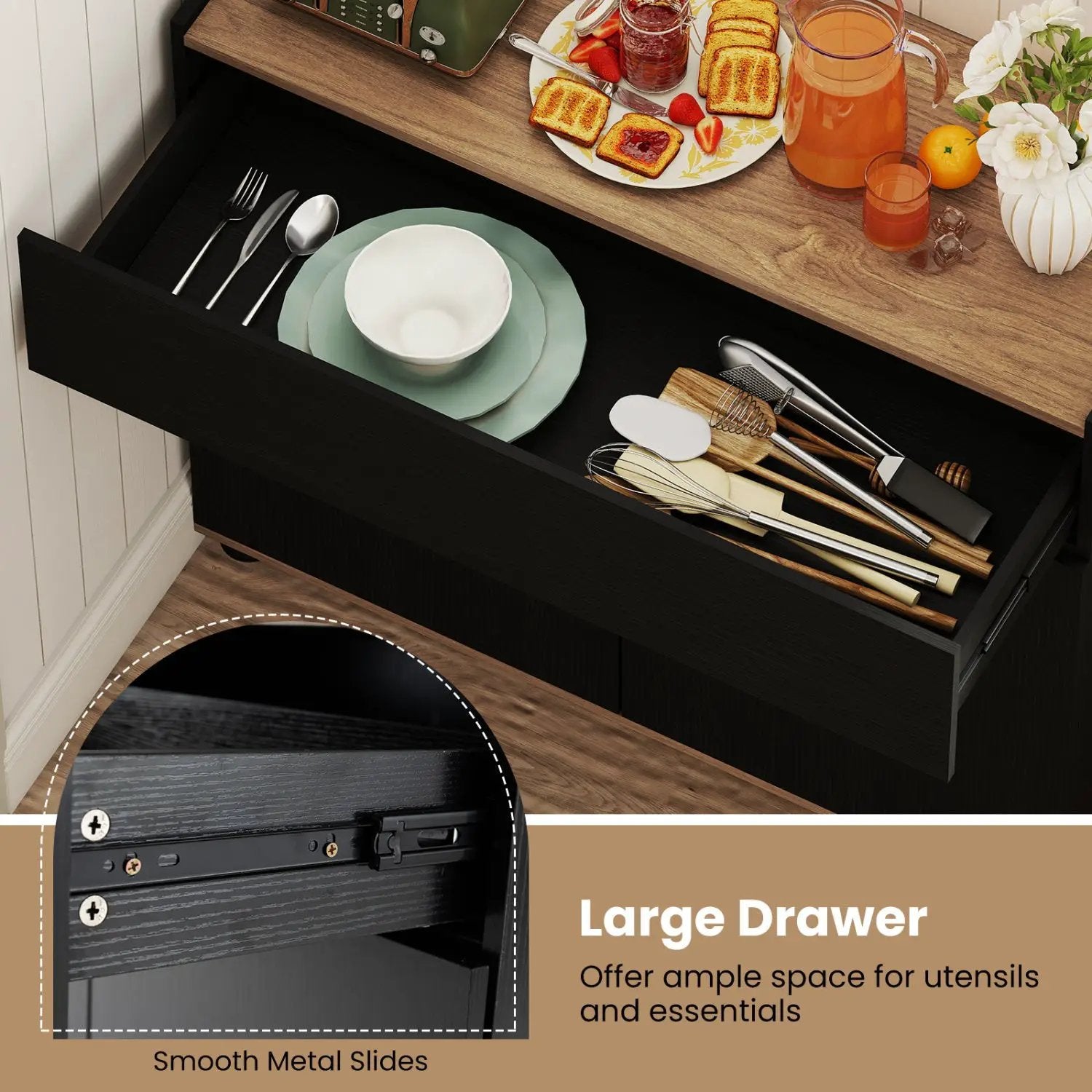 Sideboard Buffet Cabinet with Storage Wooden Kitchen Storage Cabinet-Black by DirectDeals