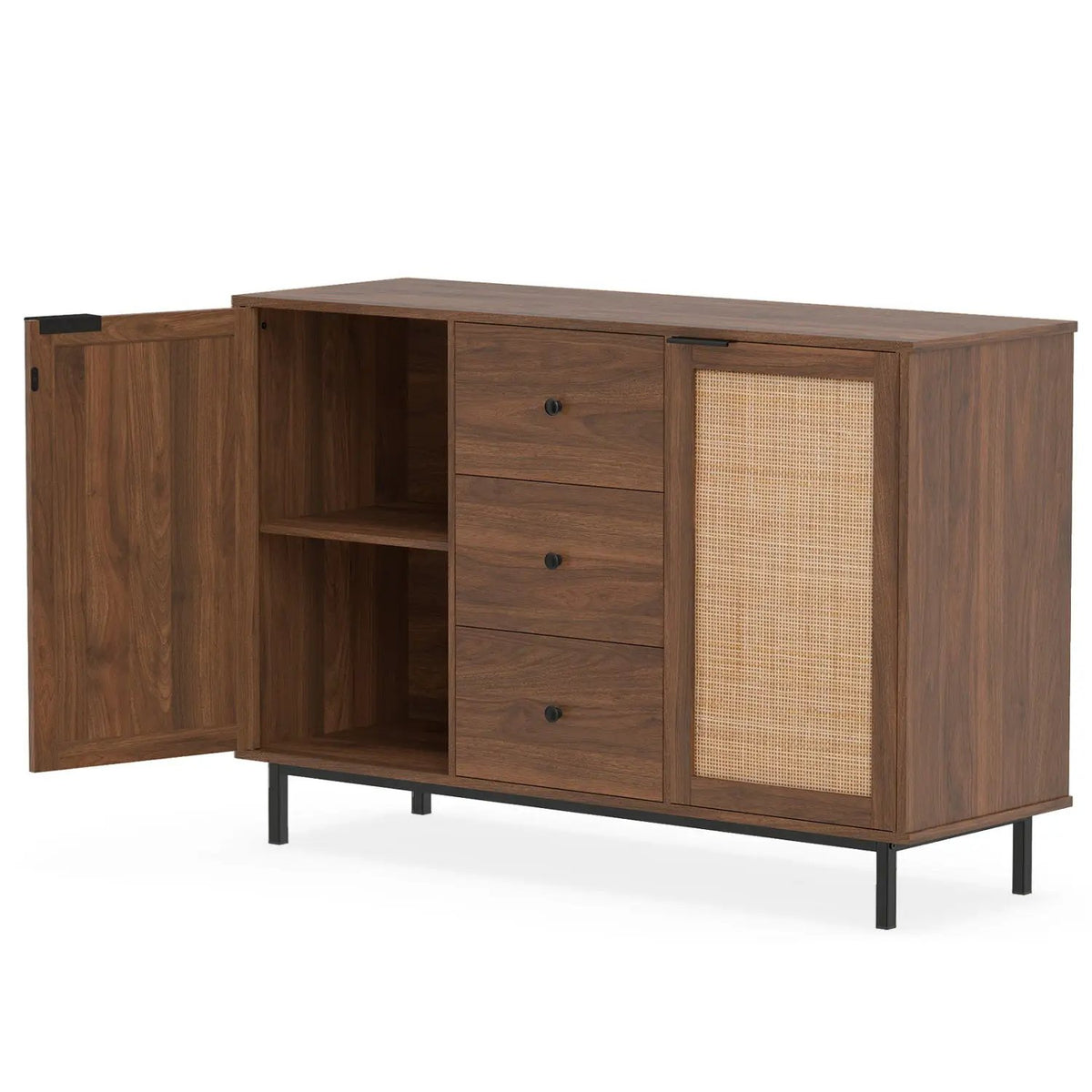 Sideboard Buffet Cabinet with Rattan Doors and 3 Drawers, photo 4 of 16