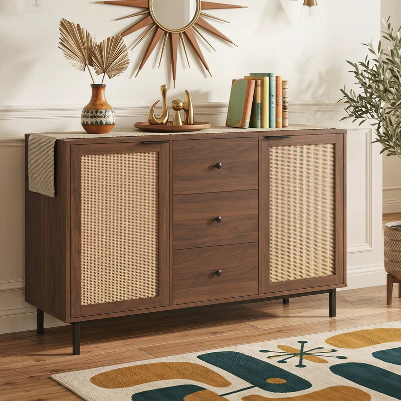 Sideboard Buffet Cabinet with Rattan Doors and 3 Drawers by DirectDeals