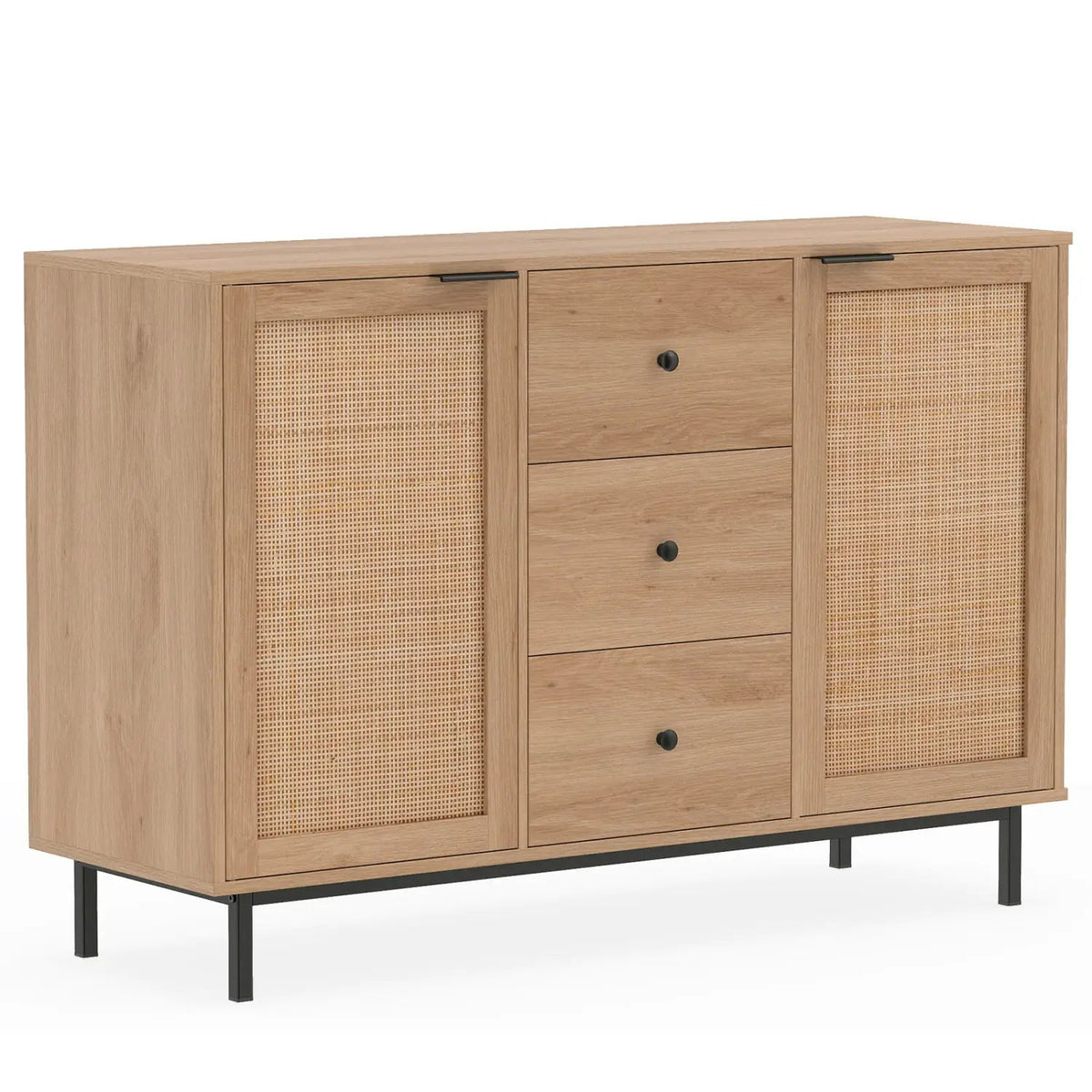 Sideboard Buffet Cabinet with Rattan Doors and 3 Drawers, photo 11 of 16