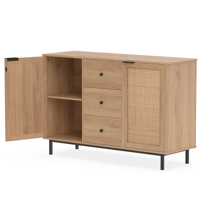 Sideboard Buffet Cabinet with Rattan Doors and 3 Drawers by DirectDeals