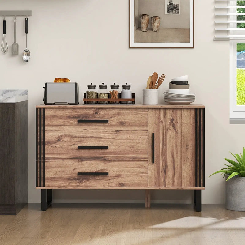 Sideboard Buffet Cabinet Credenza Storage Cabinet with 3 Drawers-Rustic Brown by DirectDeals