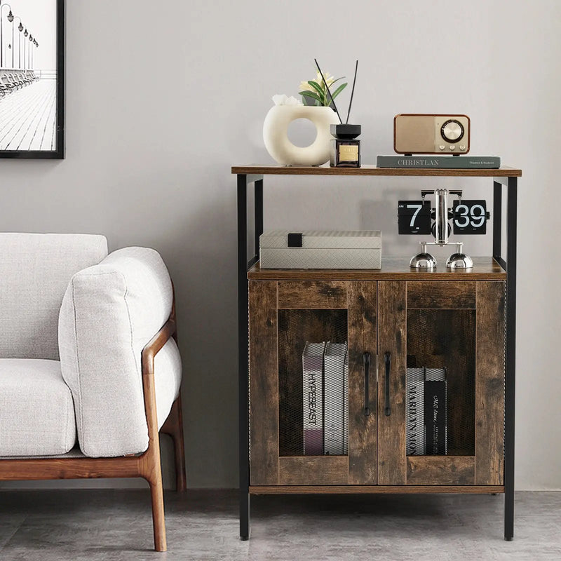 Industrial Sideboard Buffet Cabinet with Removable Wine Rack-Rustic Brown by DirectDeals