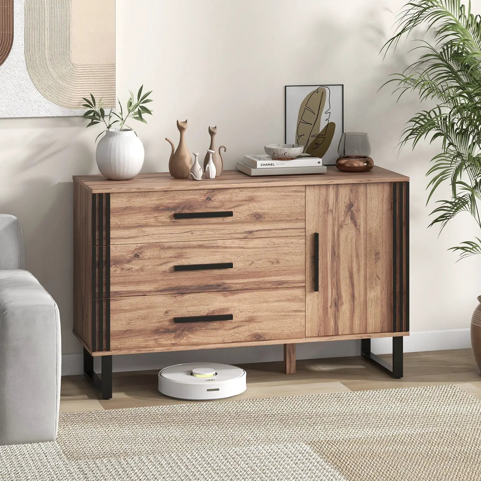 Sideboard Buffet Cabinet Credenza Storage Cabinet with 3 Drawers-Rustic Brown by DirectDeals