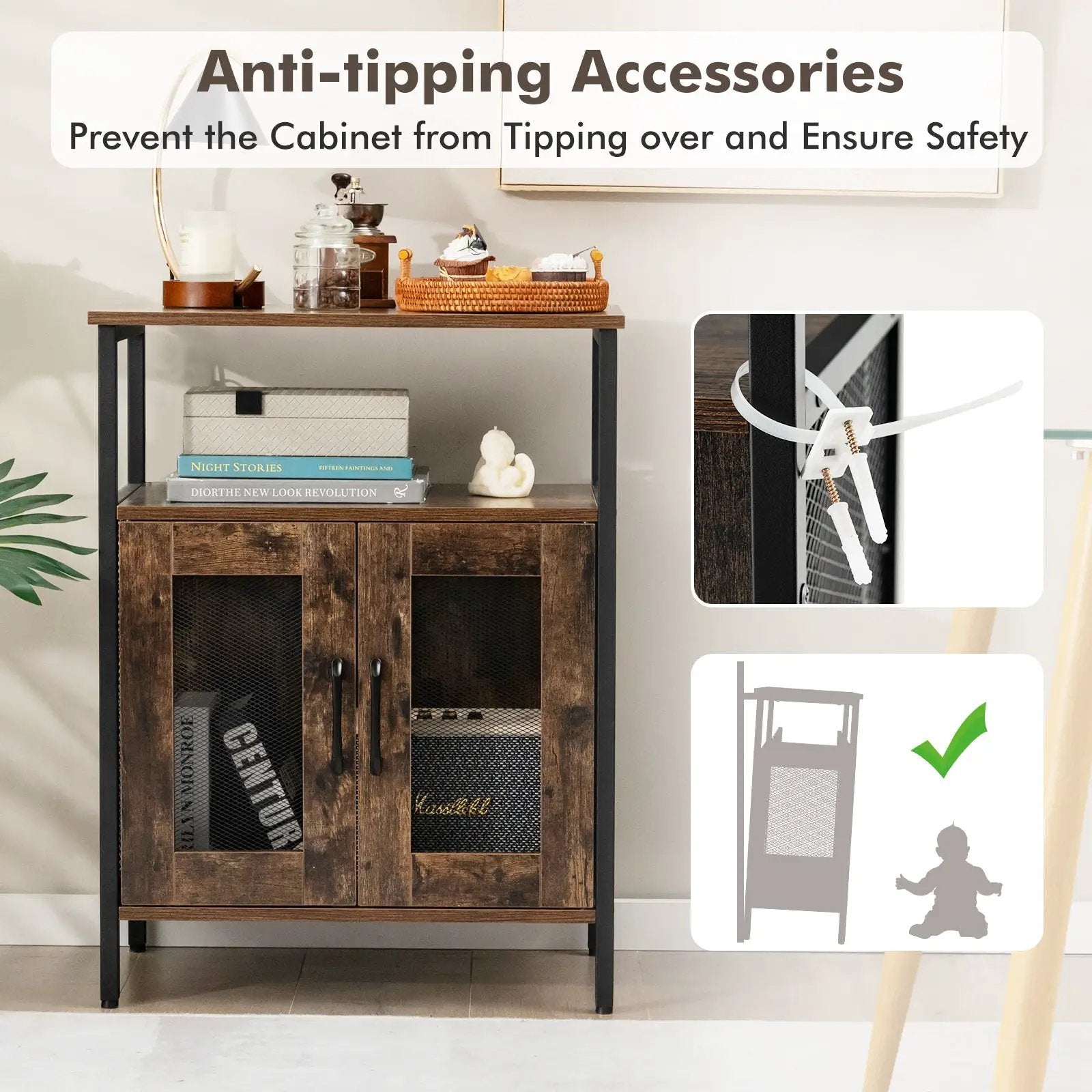 Industrial Sideboard Buffet Cabinet with Removable Wine Rack-Rustic Brown by DirectDeals