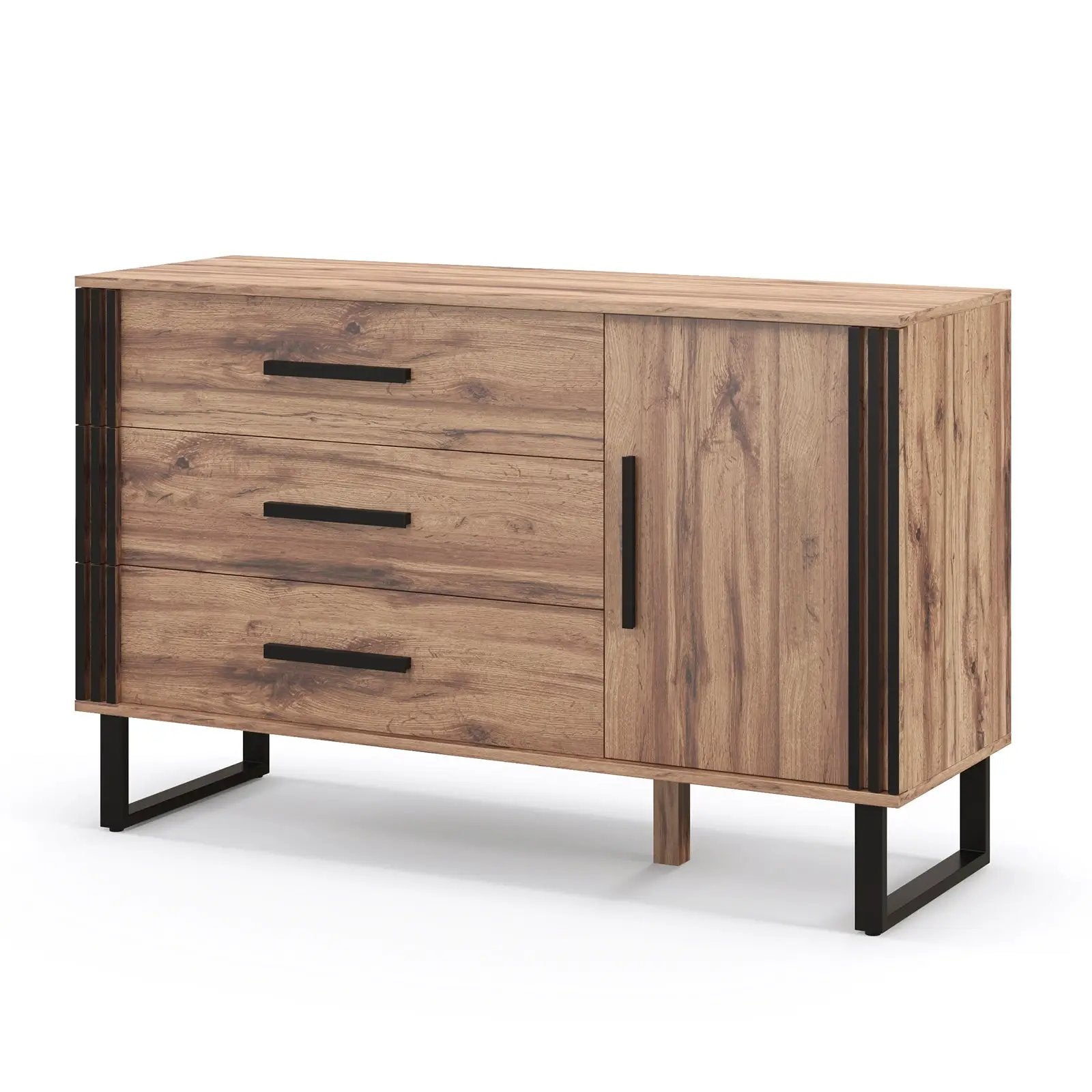 Sideboard Buffet Cabinet Credenza Storage Cabinet with 3 Drawers-Rustic Brown by DirectDeals
