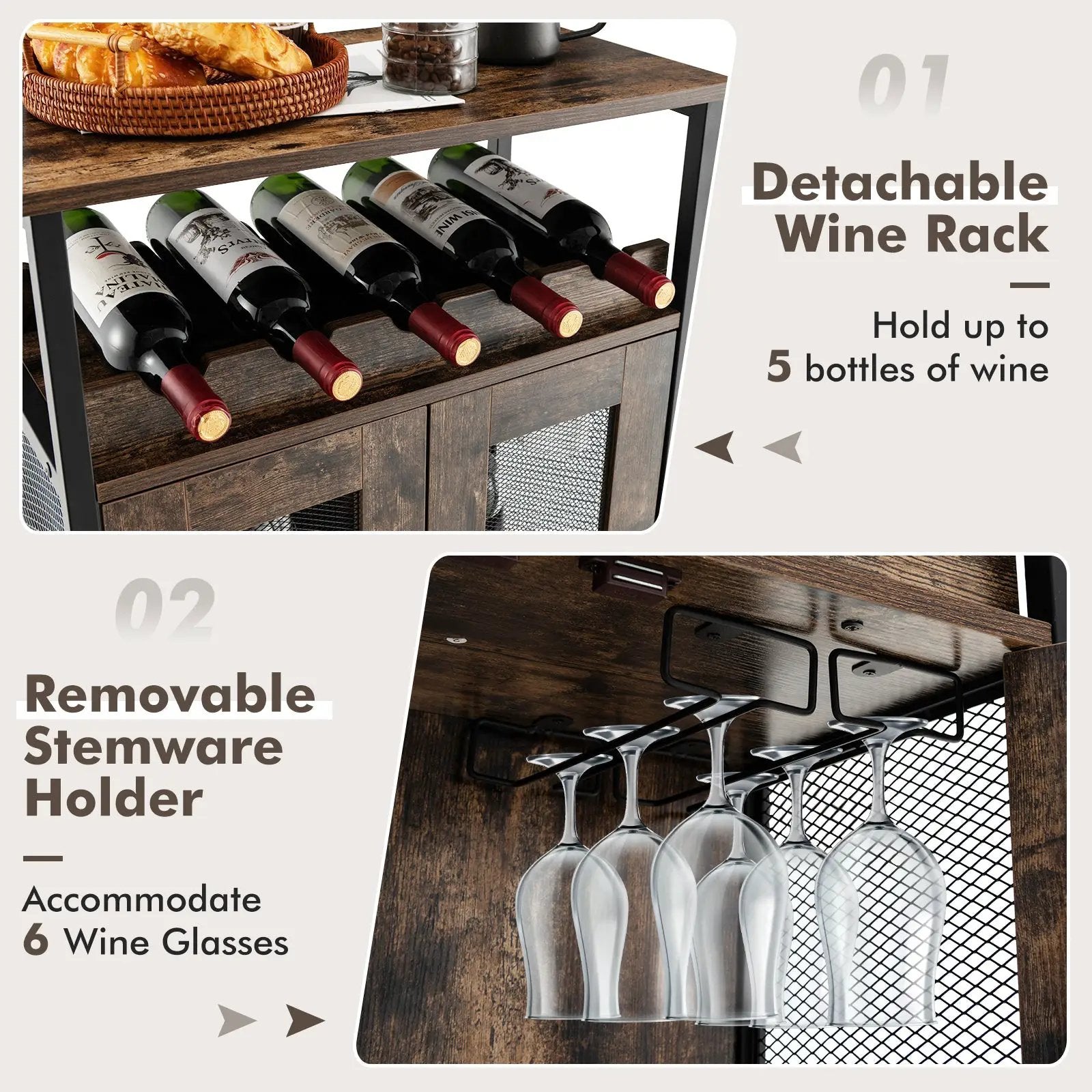 Industrial Sideboard Buffet Cabinet with Removable Wine Rack-Rustic Brown by DirectDeals