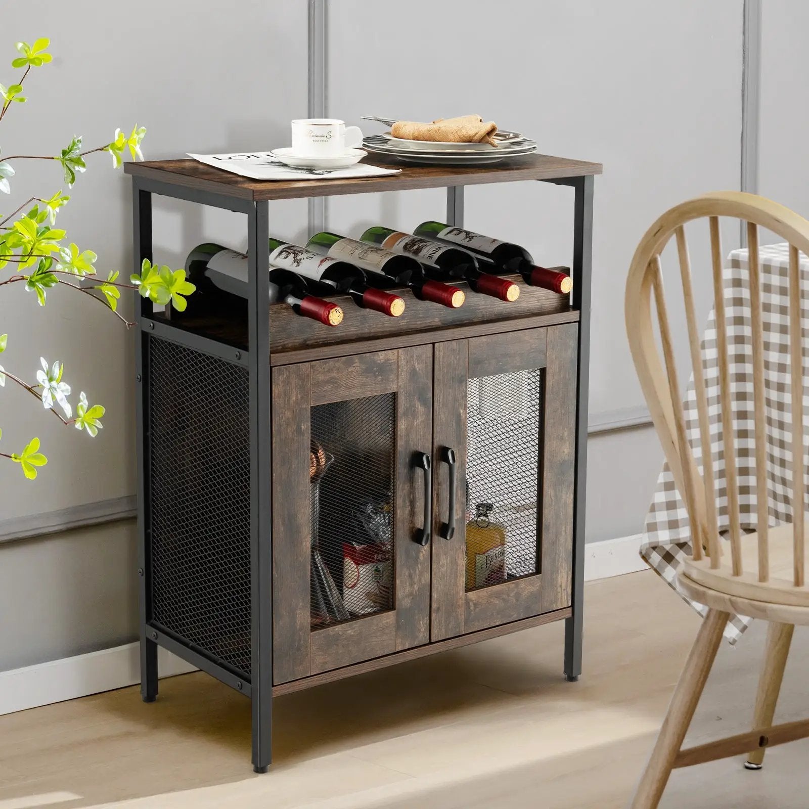Industrial Sideboard Buffet Cabinet with Removable Wine Rack-Rustic Brown by DirectDeals