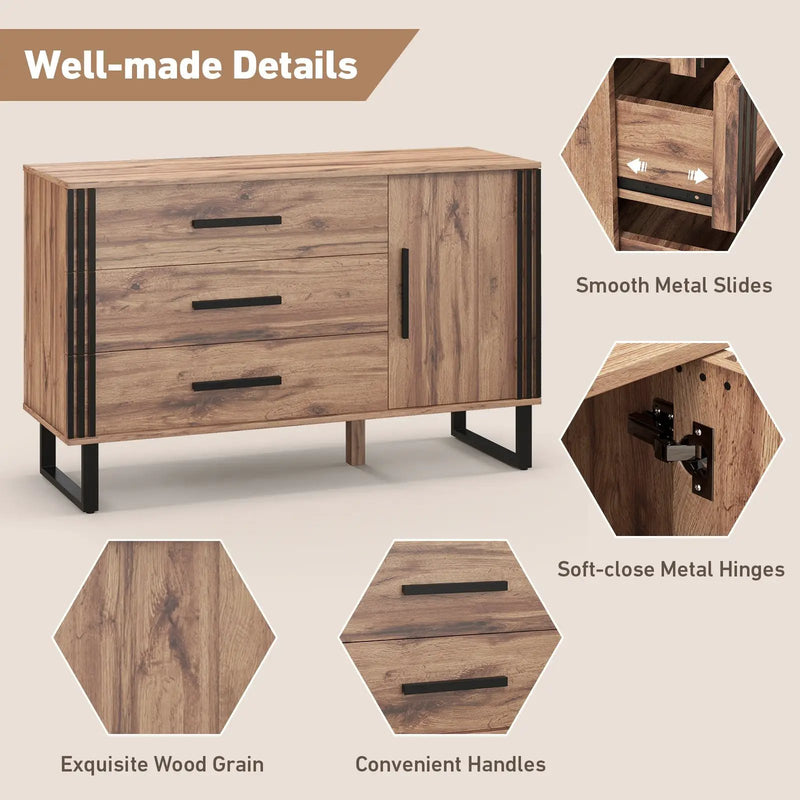 Sideboard Buffet Cabinet Credenza Storage Cabinet with 3 Drawers-Rustic Brown by DirectDeals