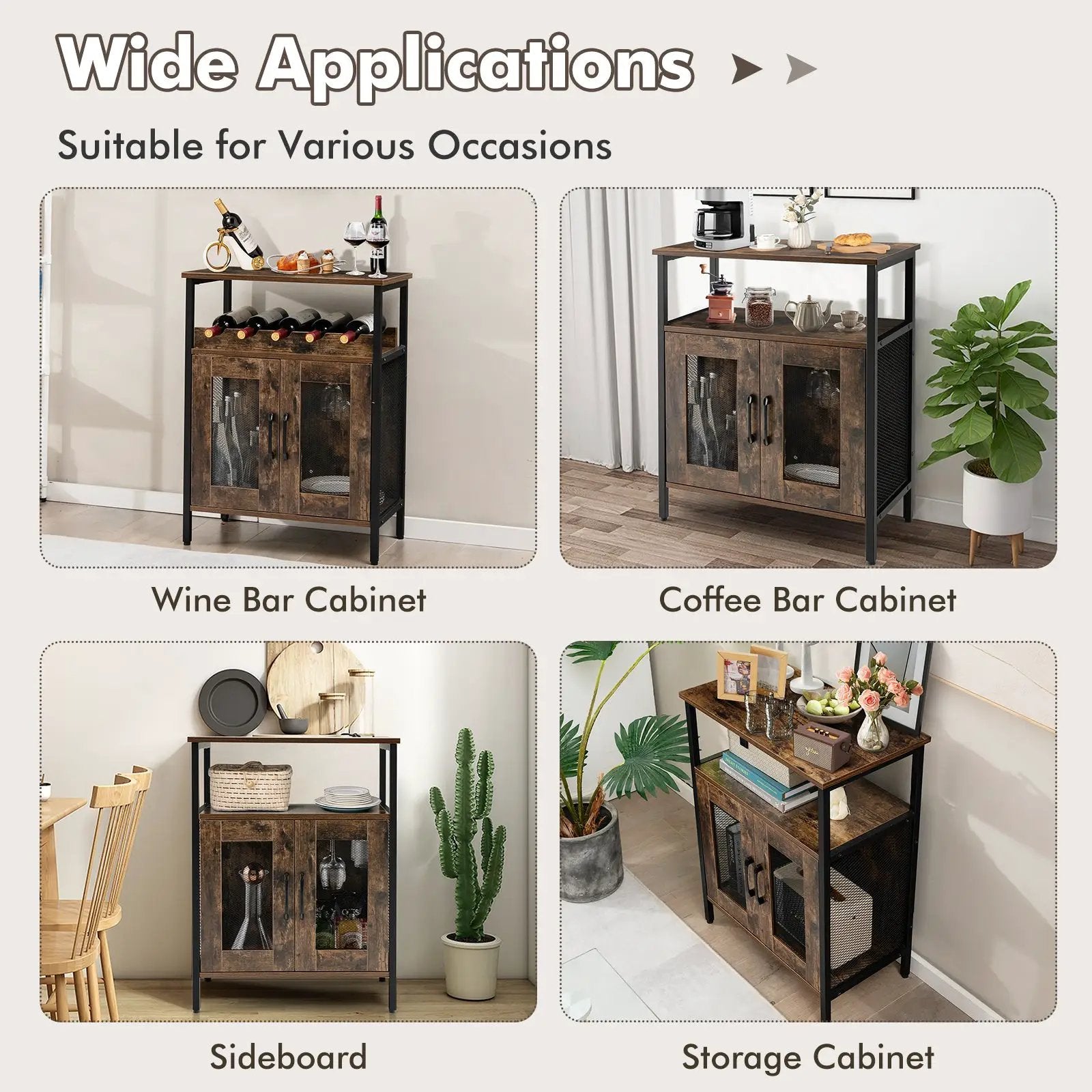 Industrial Sideboard Buffet Cabinet with Removable Wine Rack-Rustic Brown by DirectDeals