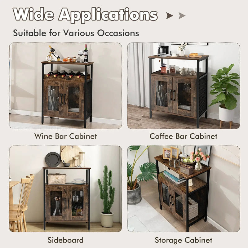 Industrial Sideboard Buffet Cabinet with Removable Wine Rack-Rustic Brown by DirectDeals