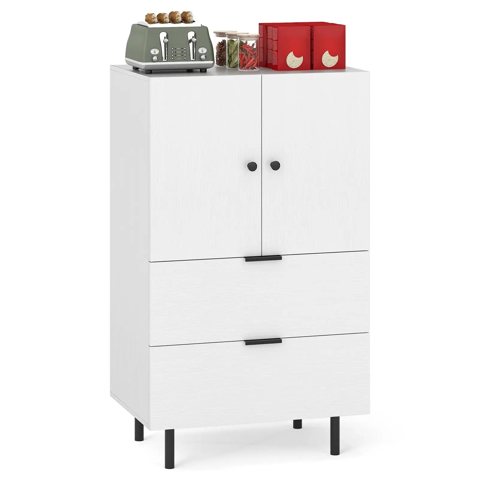 Sideboard Buffet Cabinet 2-Door Serving Cupboard with Drawers-White by DirectDeals