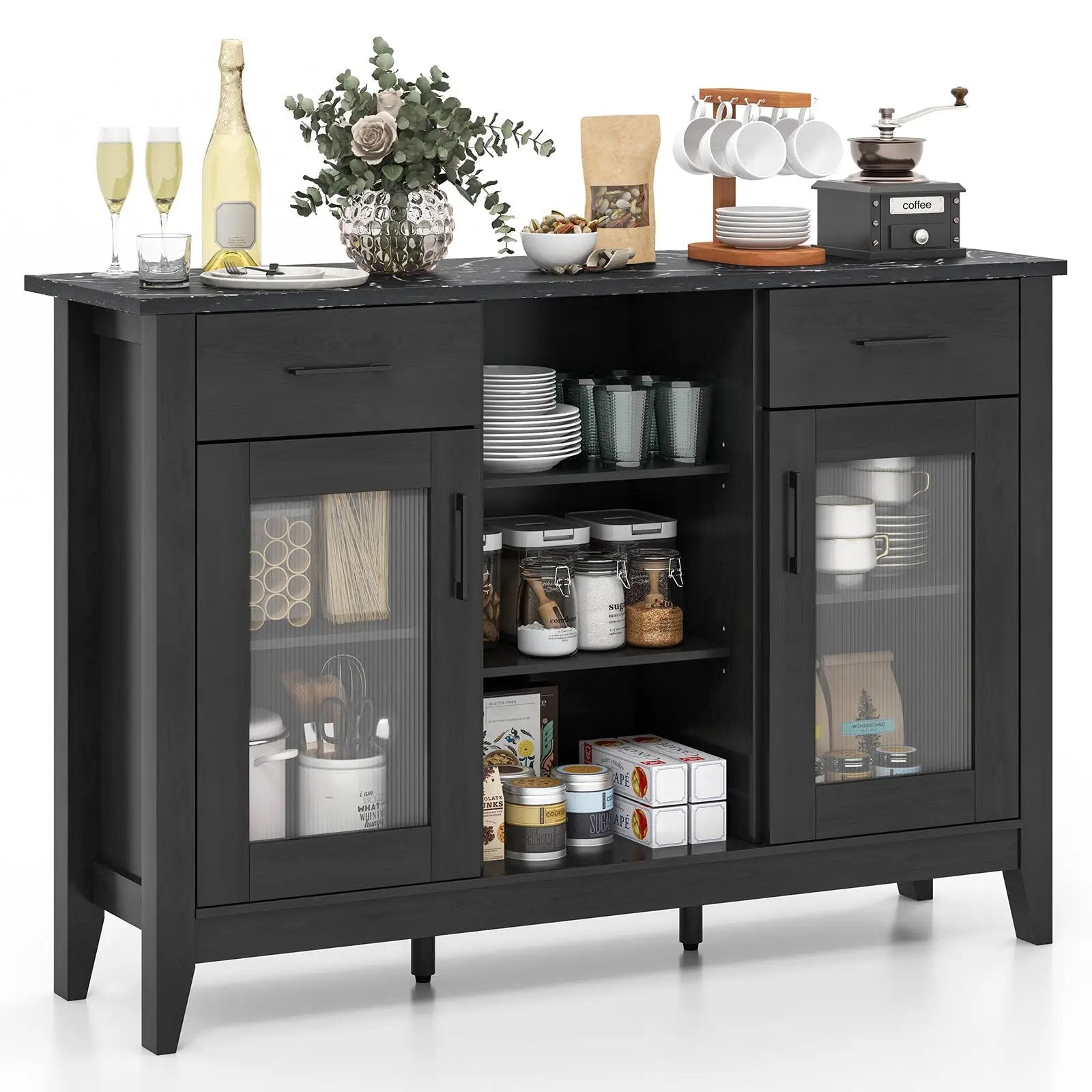 Sideboard Buffet Cabinet with 2 Drawers and 4 Adjustable Shelves by DirectDeals