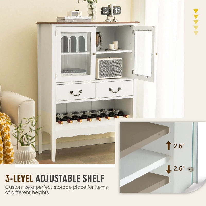 Sideboard Buffet Cabinet with 2 Tempered Glass Doors-White by DirectDeals
