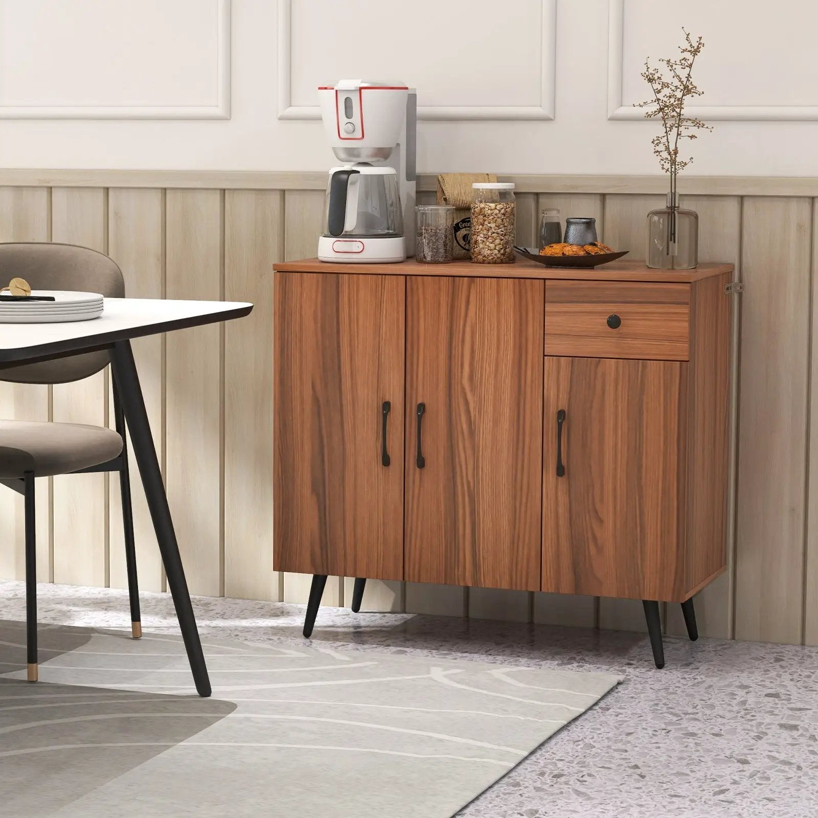 Sideboard Cabinet with 3 Doors and Pull out Drawer Adjustable Shelves-Walnut by DirectDeals