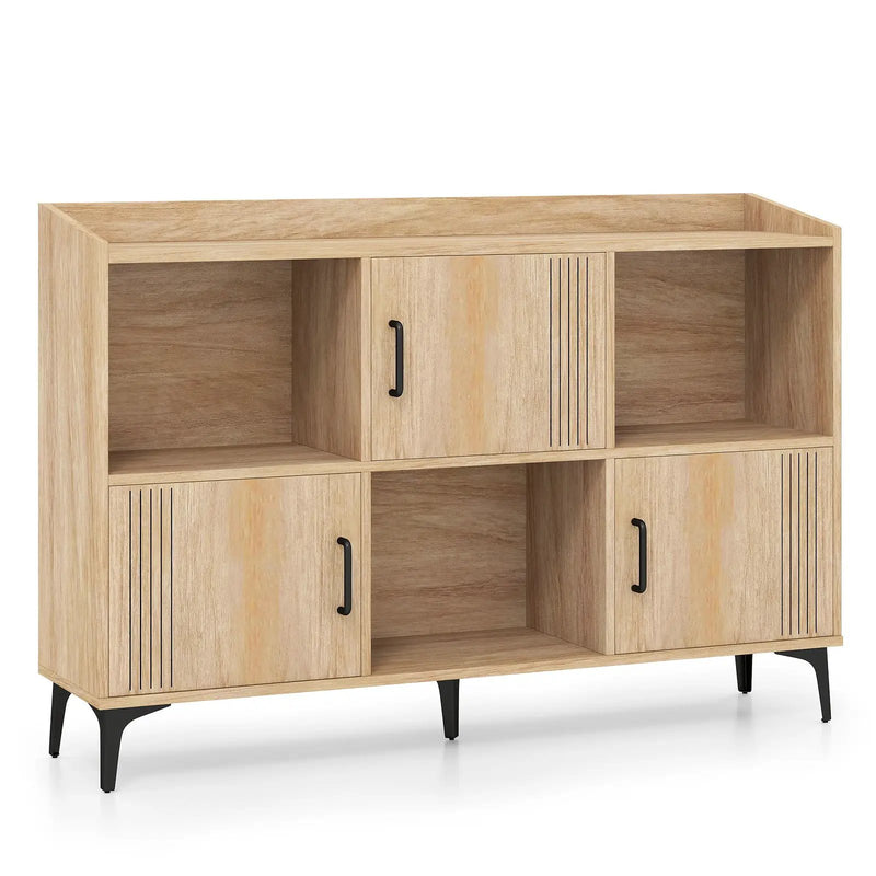 Sideboard Storage Cabinet Bookcase with 3 Doors and Open Compartments-Oak by DirectDeals