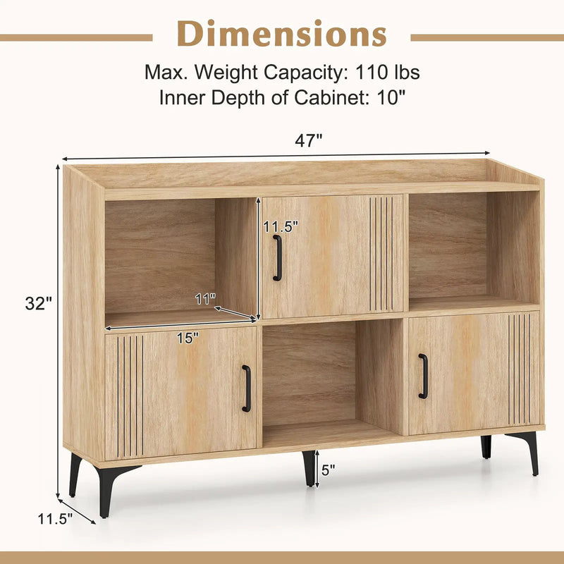 Sideboard Storage Cabinet Bookcase with 3 Doors and Open Compartments-Oak by DirectDeals