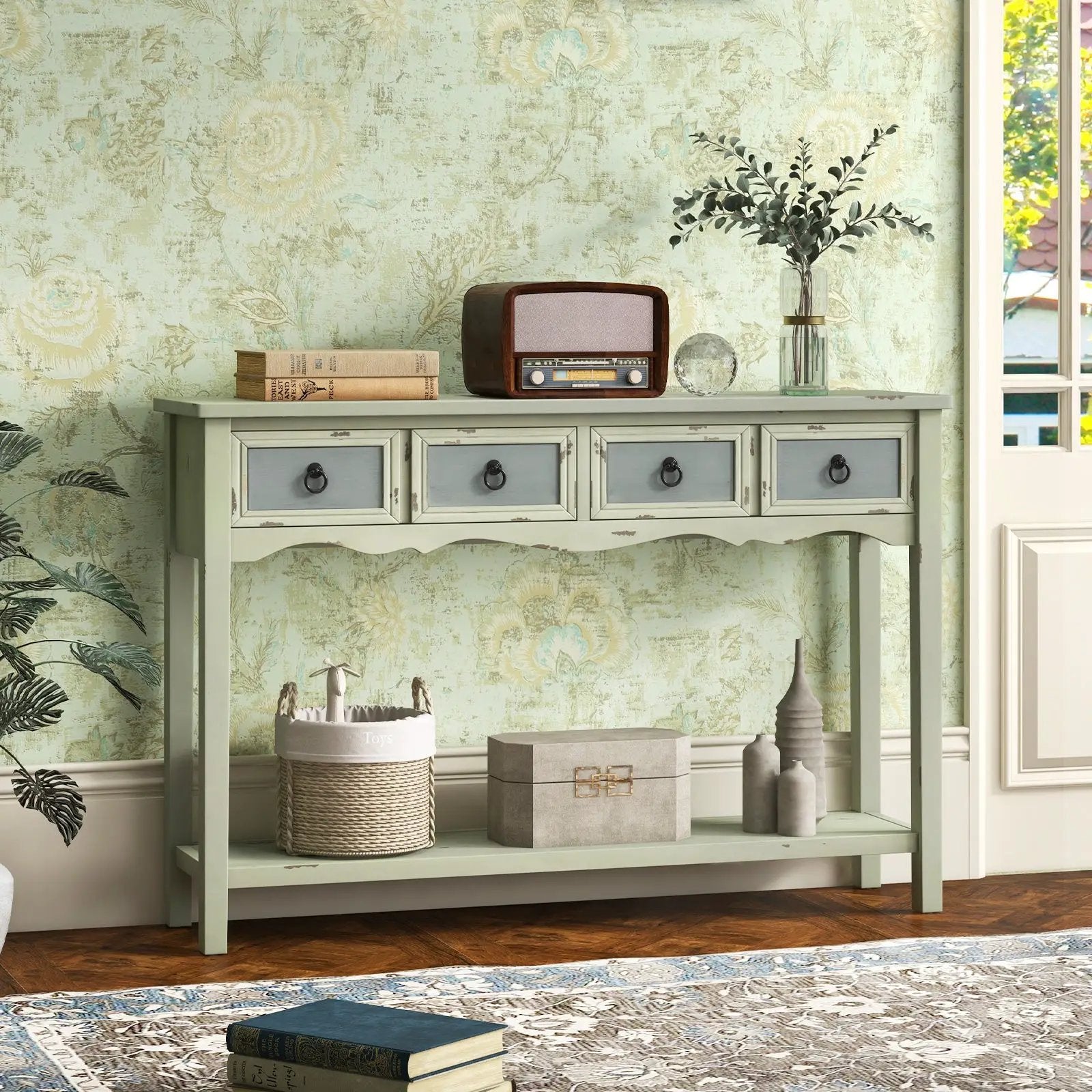 48 Inch Farmhouse Console Table with 2 Drawers and Open Storage Shelf for Hallway by DirectDeals