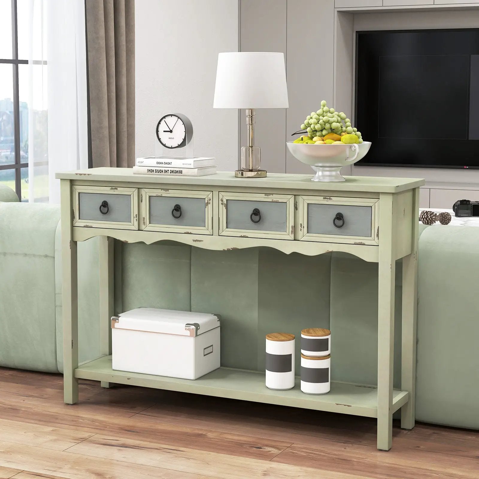 48 Inch Farmhouse Console Table with 2 Drawers and Open Storage Shelf for Hallway by DirectDeals