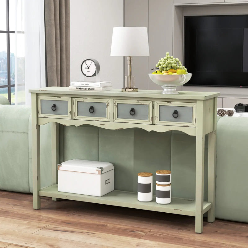 48 Inch Farmhouse Console Table with 2 Drawers and Open Storage Shelf for Hallway by DirectDeals