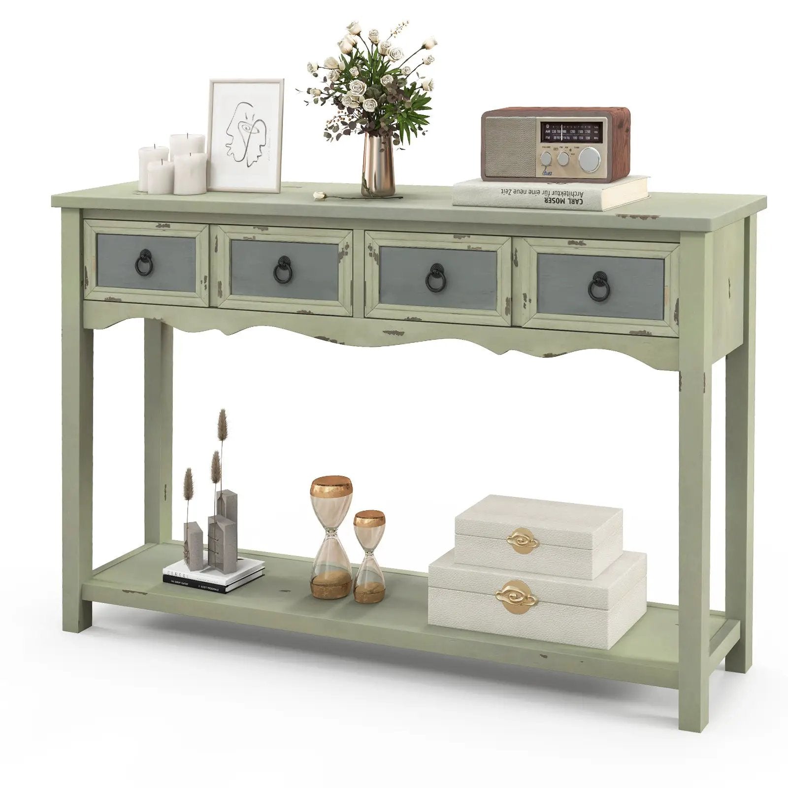 48 Inch Farmhouse Console Table with 2 Drawers and Open Storage Shelf for Hallway by DirectDeals