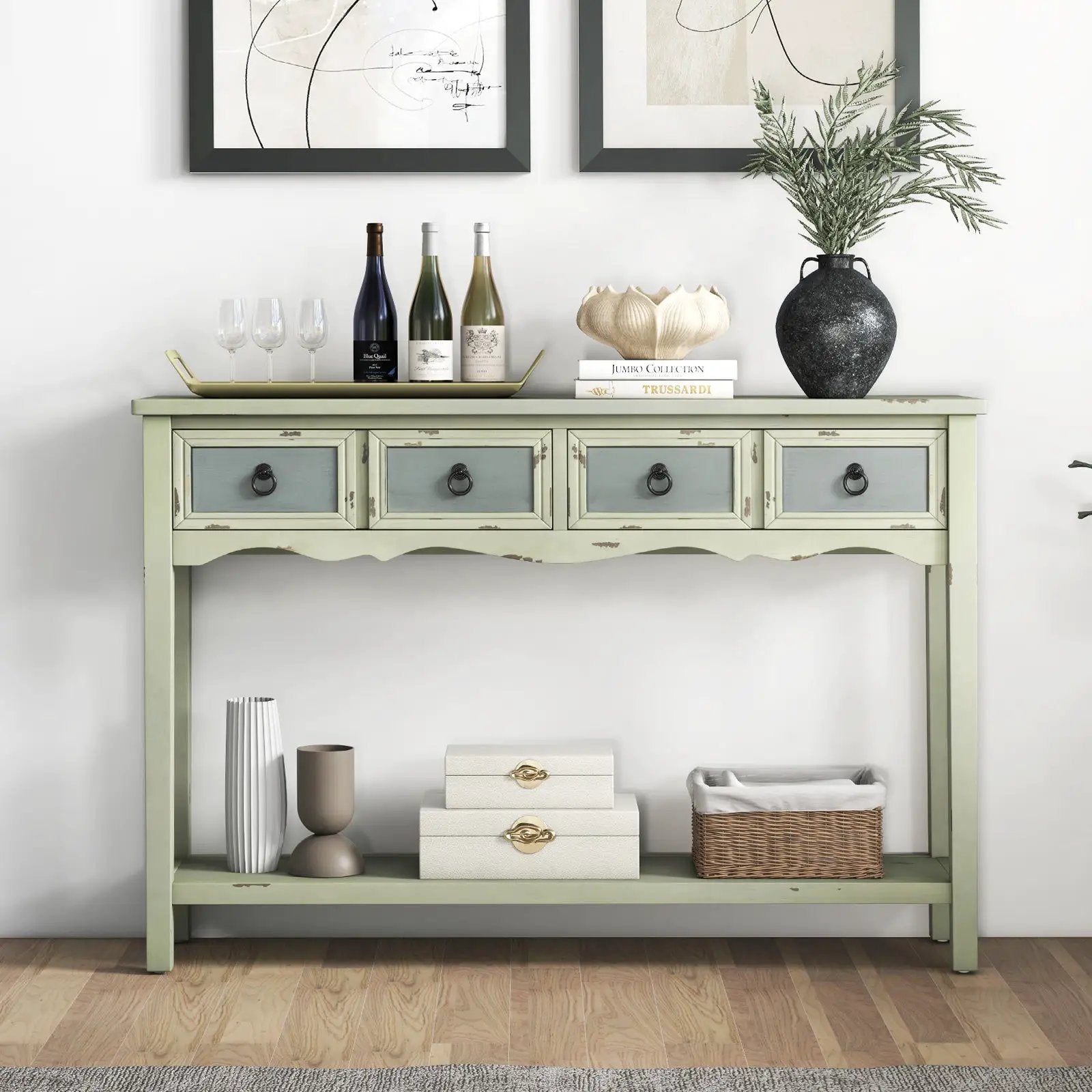 48 Inch Farmhouse Console Table with 2 Drawers and Open Storage Shelf for Hallway by DirectDeals