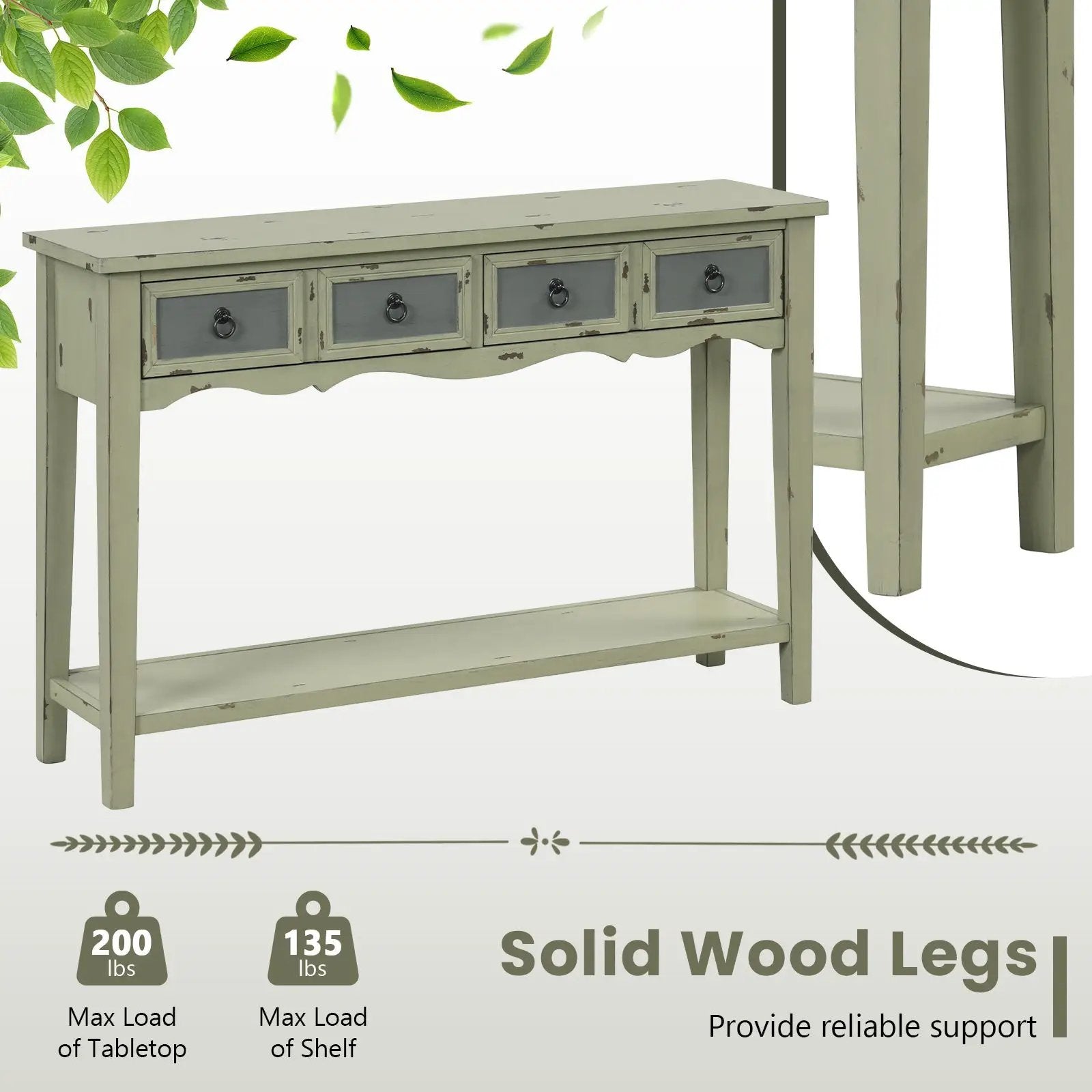 48 Inch Farmhouse Console Table with 2 Drawers and Open Storage Shelf for Hallway by DirectDeals