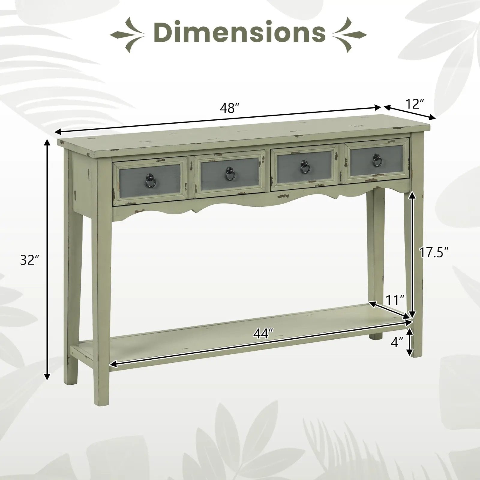 48 Inch Farmhouse Console Table with 2 Drawers and Open Storage Shelf for Hallway by DirectDeals