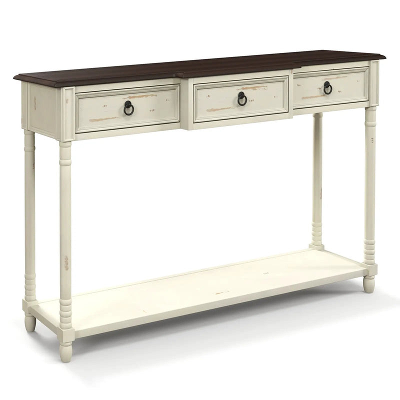 52 Inch Farmhouse Console Table with 3 Drawers and Open Storage Shelf for Hallway by DirectDeals