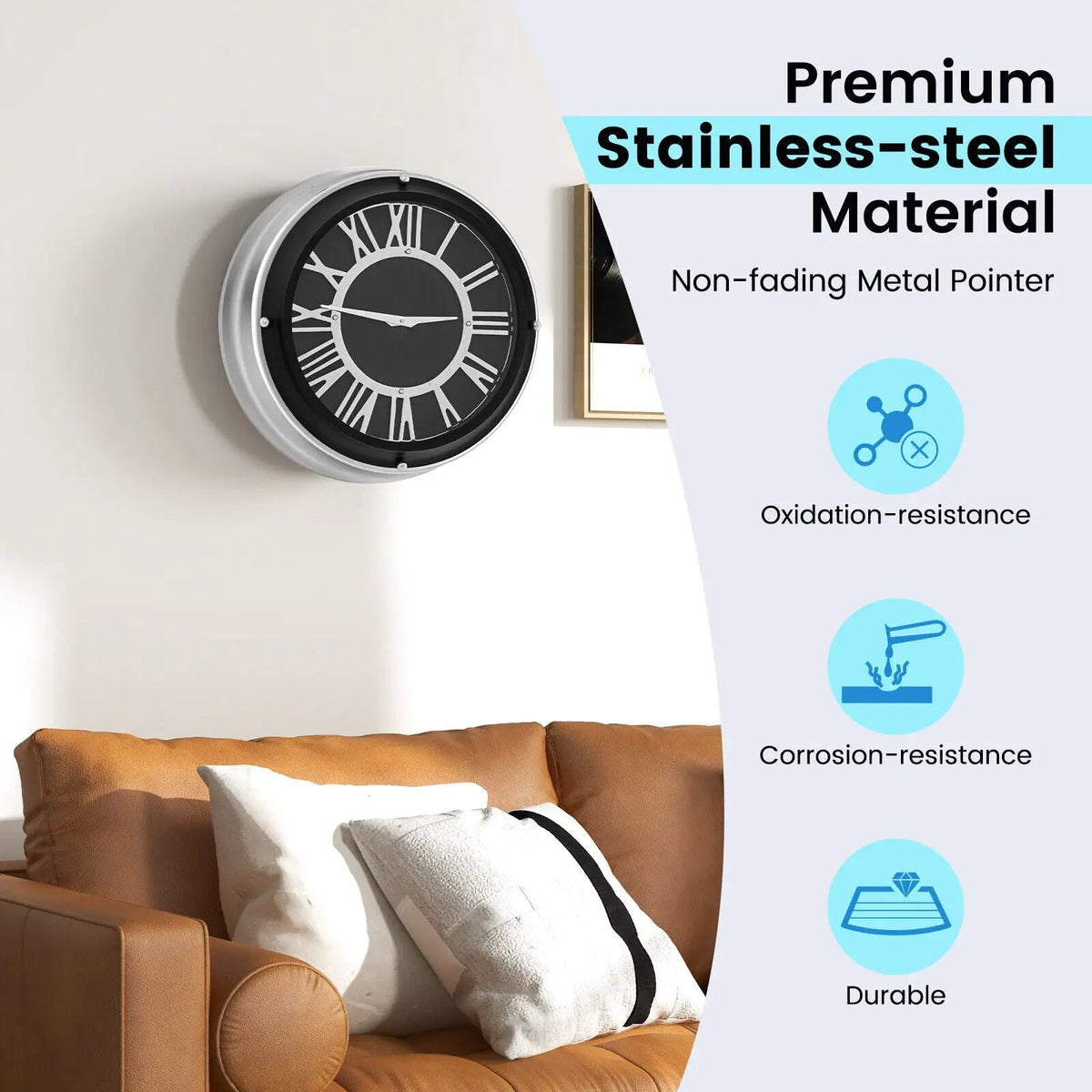 13.5/17.5 Inch Silent Wall Clock with Silver Frame, photo 6 of 9