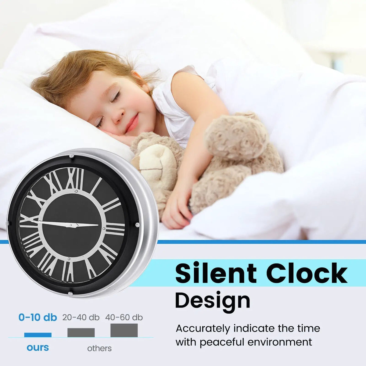 13.5/17.5 Inch Silent Wall Clock with Silver Frame, photo 7 of 9