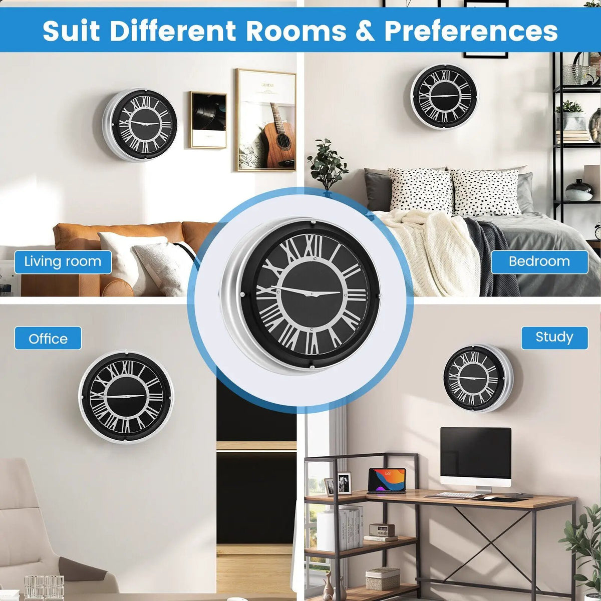 13.5/17.5 Inch Silent Wall Clock with Silver Frame, photo 8 of 9
