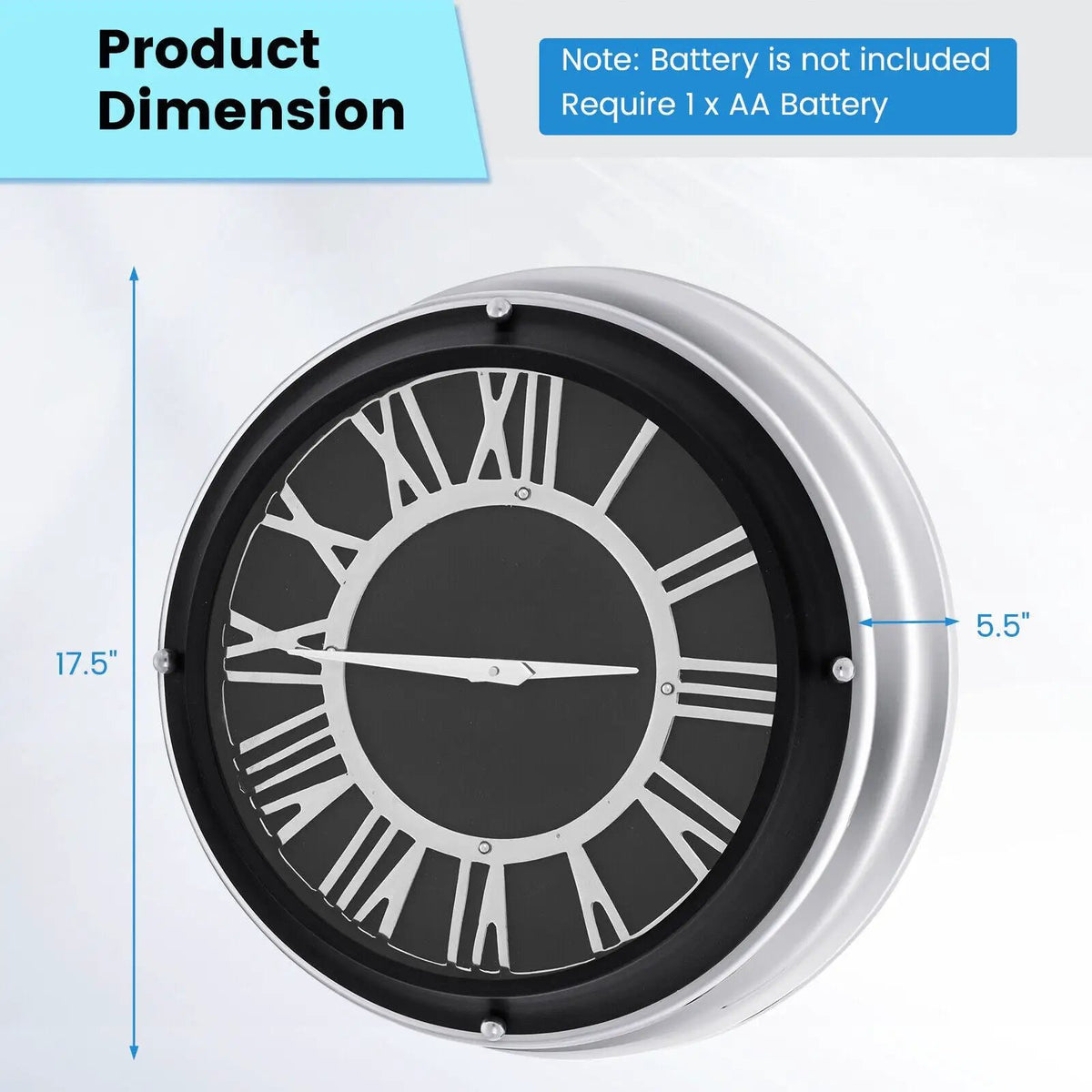 13.5/17.5 Inch Silent Wall Clock with Silver Frame, photo 4 of 9