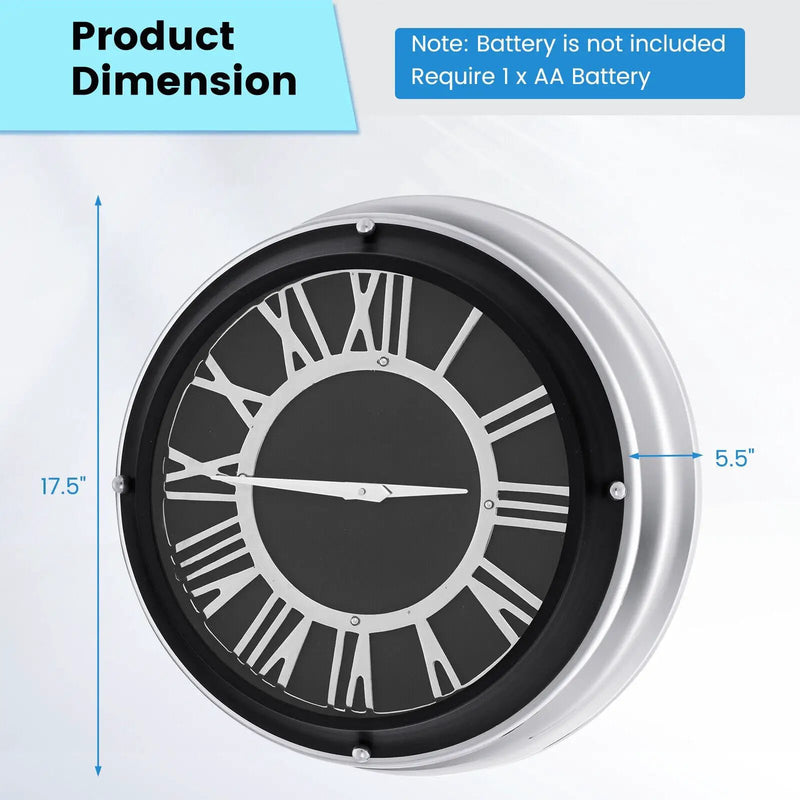 13.5/17.5 Inch Silent Wall Clock with Silver Frame by DirectDeals