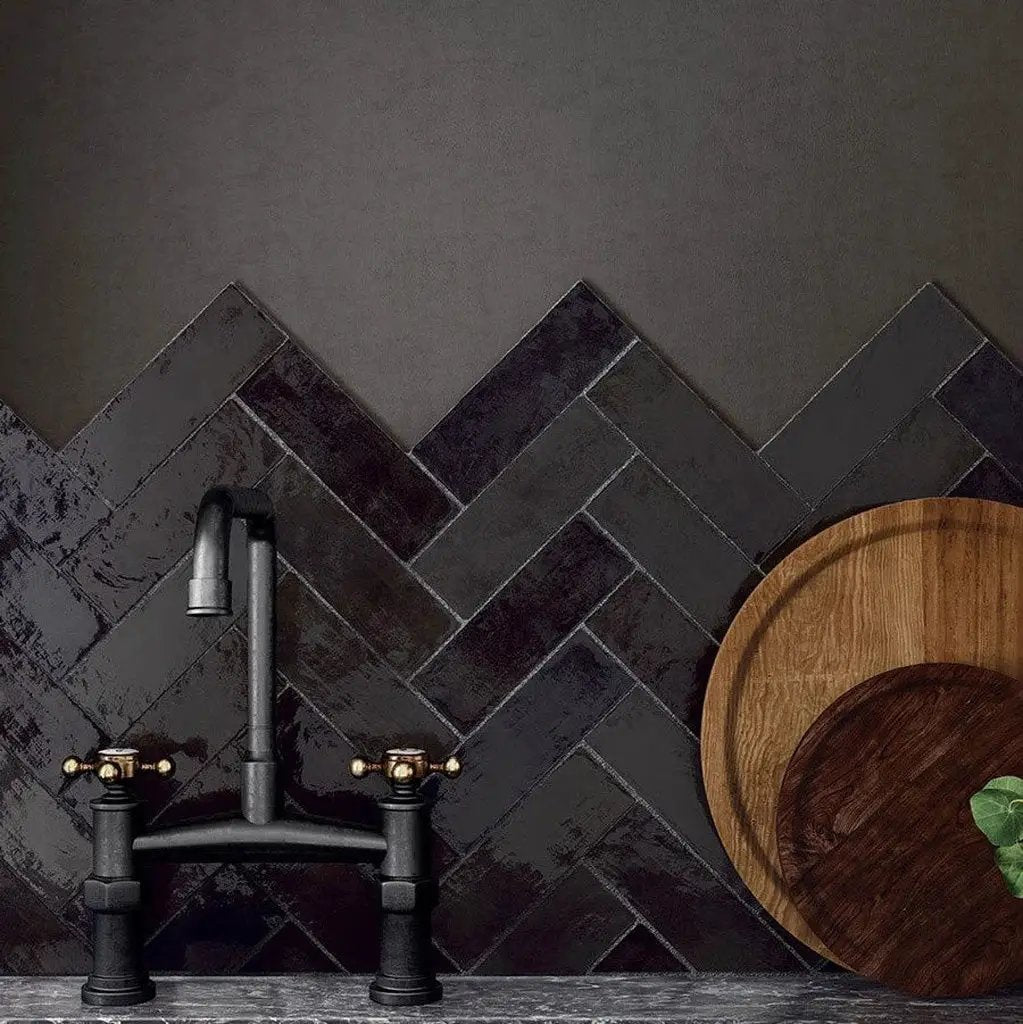 Black 2.5x8 Glossy Matte Subway Ceramic Tile (38 pack, 5.38 sq ft/case) by Apollo Tile