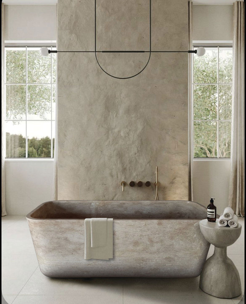 Silver Beige Naturel Stone Rectangular Shape Hand-Carved Unique Travertine Bathtub (W)32" (L)60" (H)22" by GobekDesign