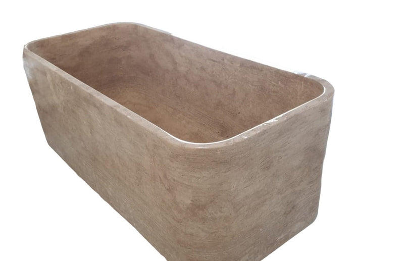 Silver Beige Naturel Stone Rectangular Shape Hand-Carved Unique Travertine Bathtub (W)32" (L)60" (H)22" by GobekDesign