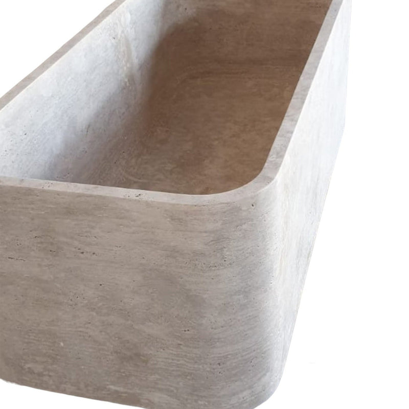 Silver Beige Naturel Stone Rectangular Shape Hand-Carved Unique Travertine Bathtub (W)32" (L)60" (H)22" by GobekDesign