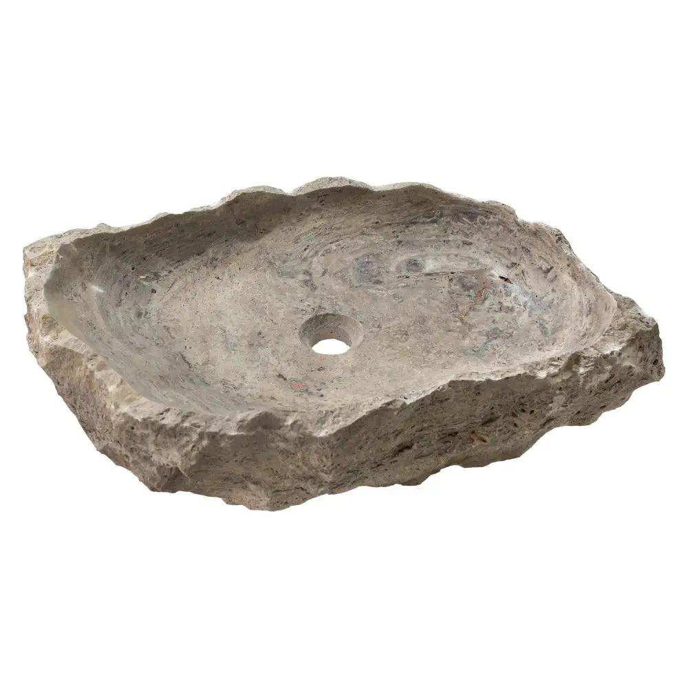 Silver Travertine Rustic Hand Chiseled Vessel Sink - 16x26x5 by GobekDesign