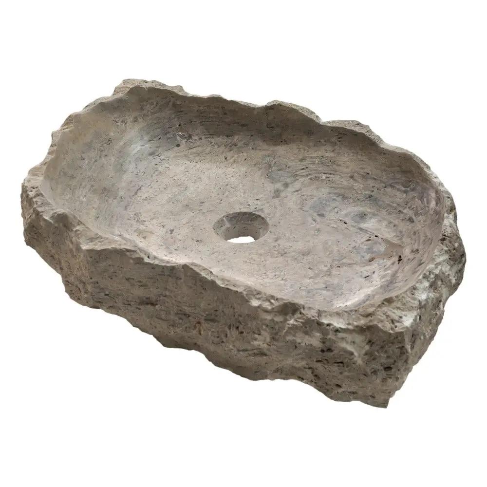 Silver Travertine Rustic Hand Chiseled Vessel Sink - 16x26x5 by GobekDesign