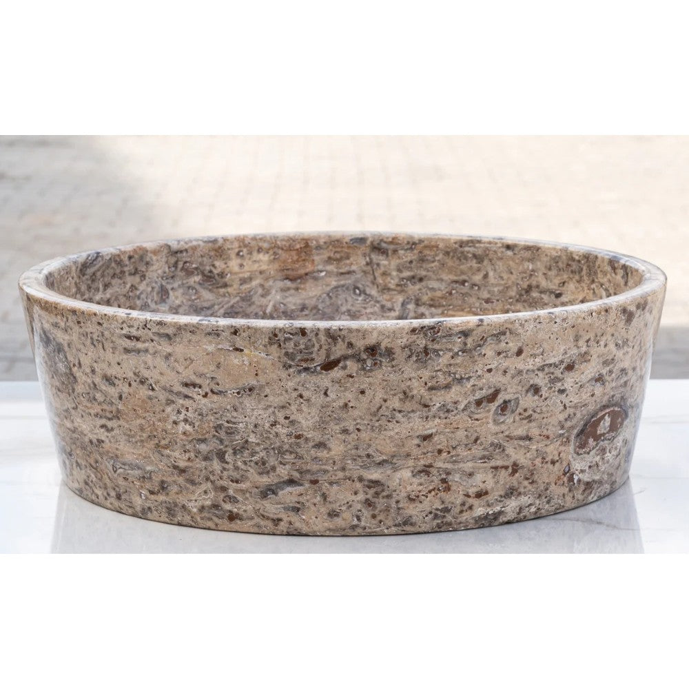 Silver Latte Travertine Natural Stone Vessel Sink Filled and Polished (D)16" (H)5" by GobekDesign