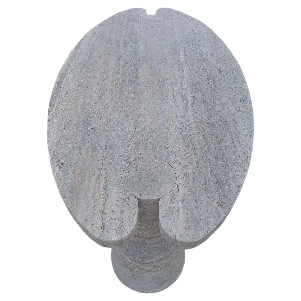 Silver Travertine Vein-Cut Coffee Table with Conic Legs Honed by GobekDesign