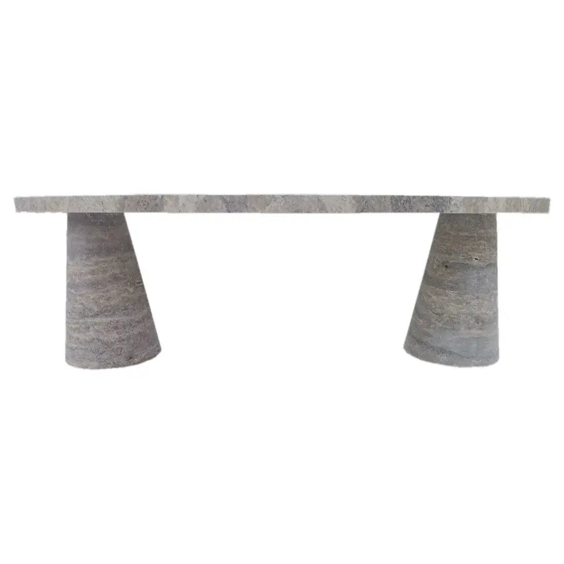Silver Travertine Vein-Cut Coffee Table with Conic Legs Honed by GobekDesign