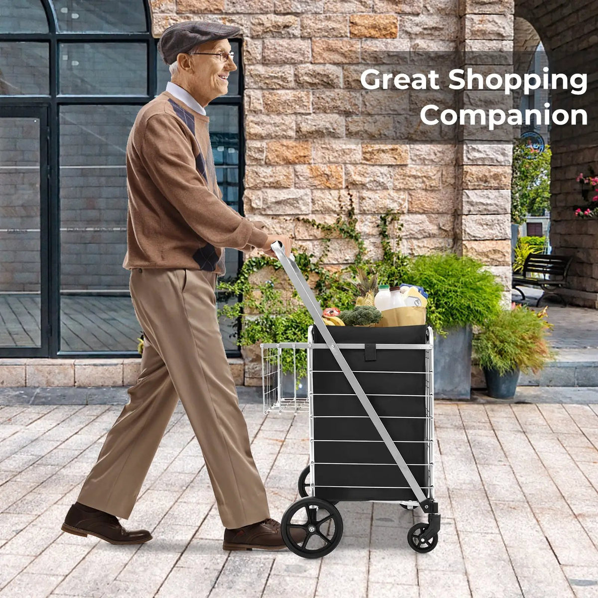 Folding Shopping Cart with Waterproof Liner Wheels and Basket, photo 3 of 16