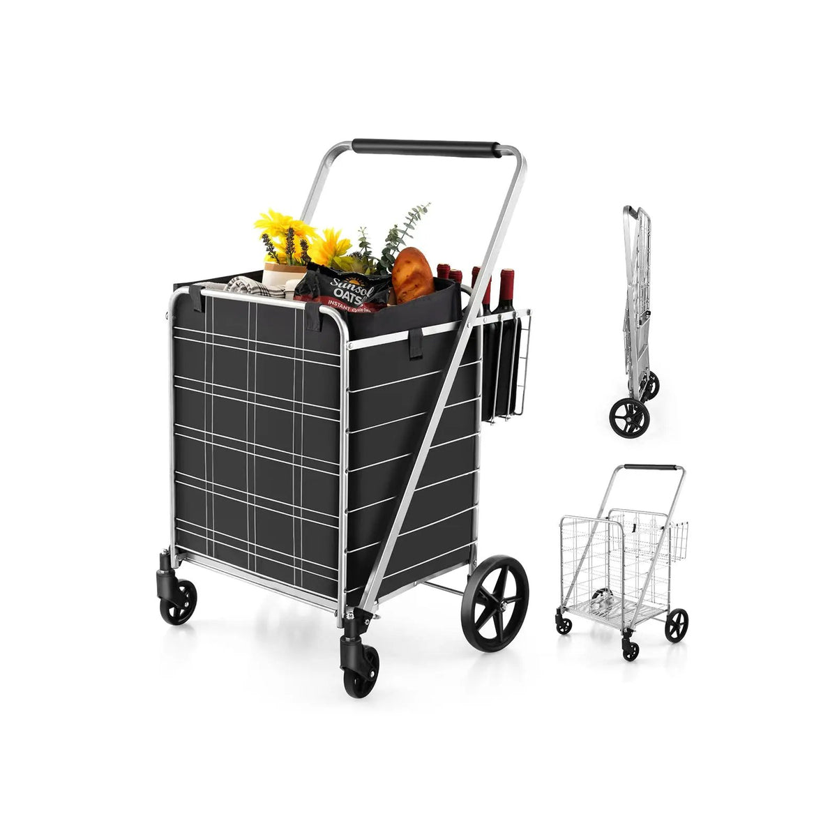 Folding Shopping Cart with Waterproof Liner Wheels and Basket, photo 7 of 16