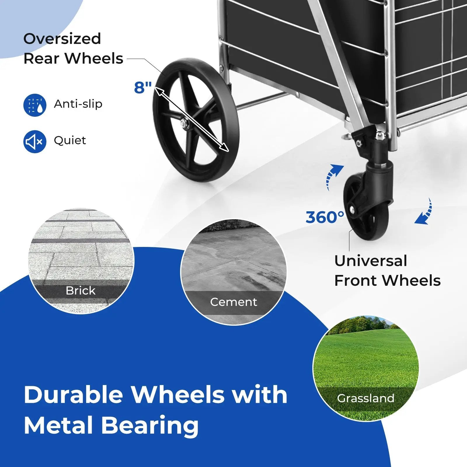 Folding Shopping Cart with Waterproof Liner Wheels and Basket by DirectDeals